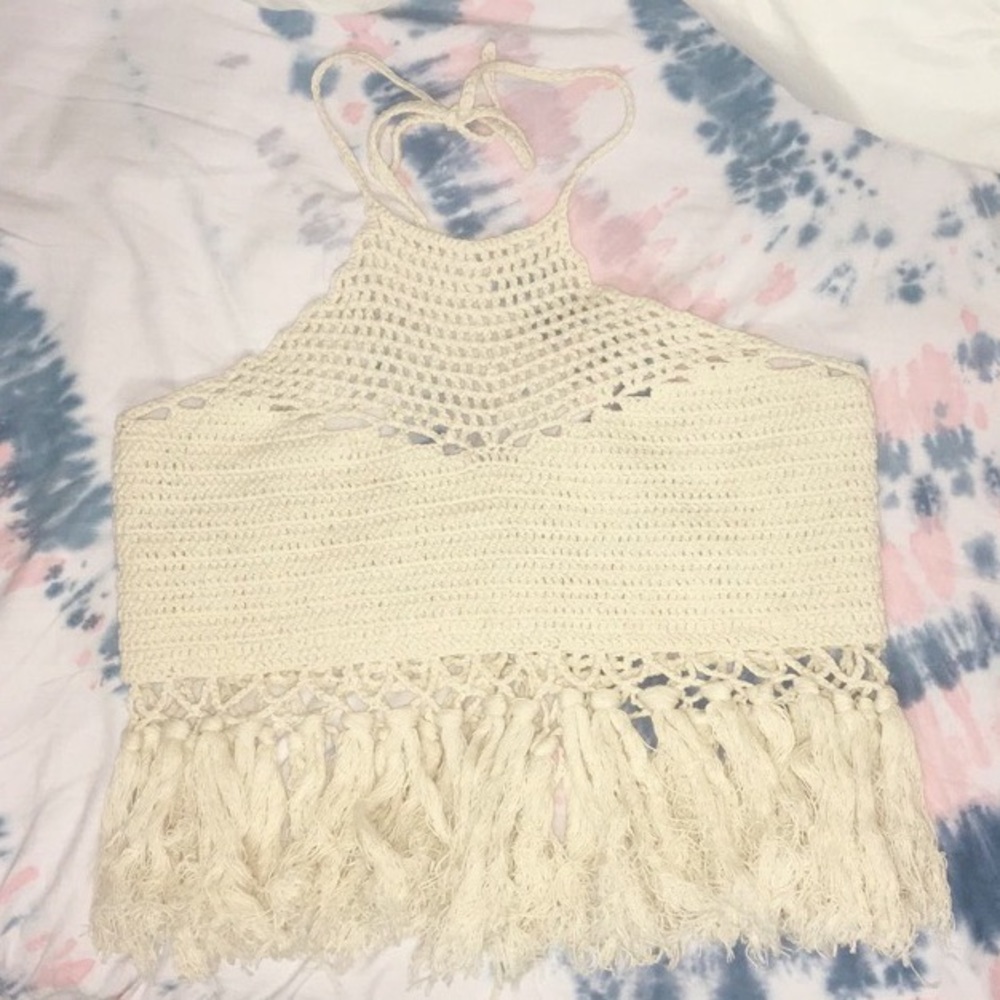 Crochet Boho cropped top with fringe